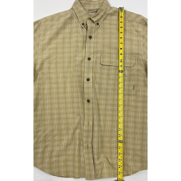 Ruff Hewn Men's Shirt Large Long Sleeve Tan Plaid Button Up Lightweight - Picture 11 of 11